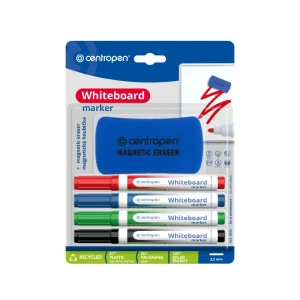 Centropen Marker suchościeralny Whiteboard Marker 8559 4 KOLORY K/O + GĄBKA (8595013636596)