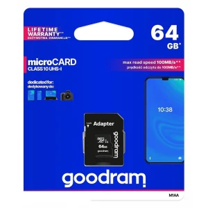 Goodram karta pamięci micro SDXC Class 10 | 64GB | black + Adapter (M1AA-0640R12)