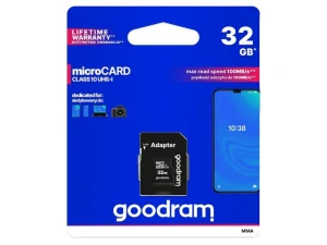 Goodram karta pamięci micro SDHC Class 10 | 32GB | black + Adapter (M1AA-0320R12)
