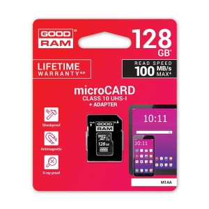 Goodram karta pamięci micro SDHC Class 10 | 128GB | black + Adapter (M1AA-1280R12)