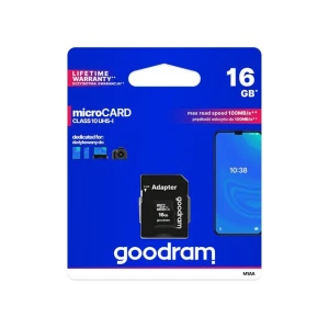 Goodram karta pamięci micro SDHC Class 10 | 16GB | black + Adapter (M1AA-0160R12)