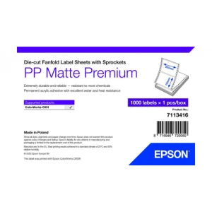 PP Matte Label Premium, Die-cut Fanfold Sheets with Sprockets, 203mm x 152mm, 1000 Labels (7113416 / C33S045553)