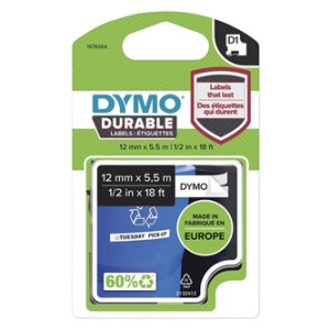 Dymo Taśma D1 Durable Czarny nadruk na białym tle | 12mm x 5.5m (1978364)