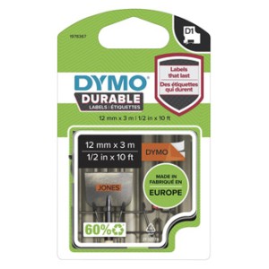 Dymo Taśma D1 Durable Czarny nadruk na pomarańczowym tle | 12mm x 3m (1978367)