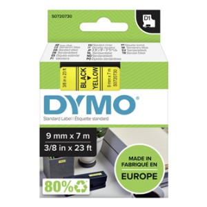Dymo Taśma D1 standardowa Czarny nadruk na żółtym tle | 9mm x 7m (S0720730)