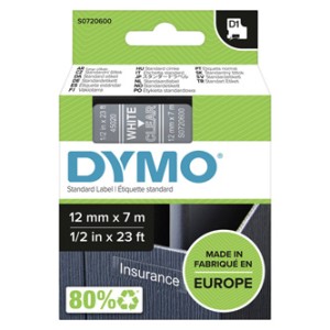 Dymo Taśma D1 standardowa Biały nadruk na przezroczystym tle | 12mm x 7m (S0720600)