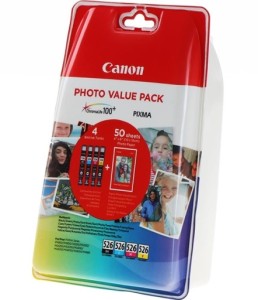 Tusze Value Pack CLI526 CMYK Canon MG5150/5250/6150/8150 + papier foto 50szt. (4540B017)