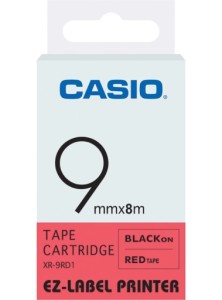 Taśma Casio XR-9RD1 do drukarek etykiet 9mm x 8m czarny nadruk/ czerwone tło (XR-9RD1)