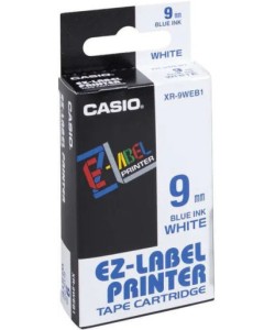 Taśma Casio XR-9WEB1 do drukarek etykiet 9mm x 8m niebieski nadruk/ białe tło (XR-9WEB1)