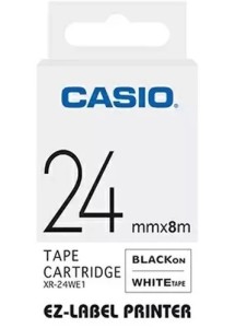 Taśma Casio XR-24WE1 do drukarek etykiet 24mm x 8m czarny nadruk/ białe tło (XR-24WE1)