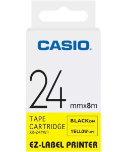 Taśma Casio XR-24YW1 do drukarek etykiet 24mm x 8m czarny nadruk/ żółte tło (XR-24YW1)