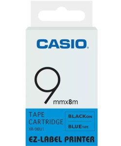Taśma Casio XR-9BU1 do drukarek etykiet 9mm x 8m czarny nadruk/ niebieskie tło (XR-9BU1)