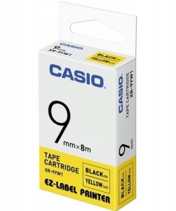 Taśma Casio XR-9YW1 do drukarek etykiet 9mm x 8m czarny nadruk/ żółte tło (XR-9YW1)