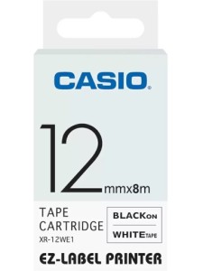 Taśma Casio XR-12BU1 do drukarek etykiet 12mm x 8m czarny nadruk/ białe tło (XR-12WE1)