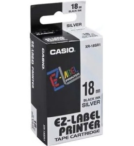 Taśma Casio XR-18SR1 do drukarek etykiet 18mm x 8m czarny nadruk/ srebrne tło (XR-18SR1)