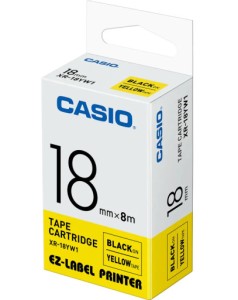 Taśma Casio XR-18YW1 do drukarek etykiet 18mm x 8m czarny nadruk/ żółte tło (XR-18YW1)