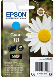 Tusz Epson XP-102 XP-202 XP-205 XP-302 XP-305 XP-322 18 3,3ml (C13T18024012) Cyan
