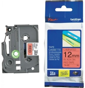 Taśma Brother laminowana 12mm x 8m czarny nadruk / czerwone tło (TZE-431/TZ-431)