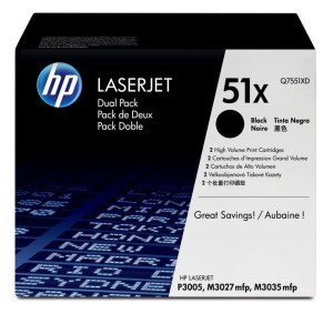 Zestaw dwółch tonerółw HP 51X do LaserJet P3005, M3027 (Q7551XD) | 2 x 13 000 str. Black 