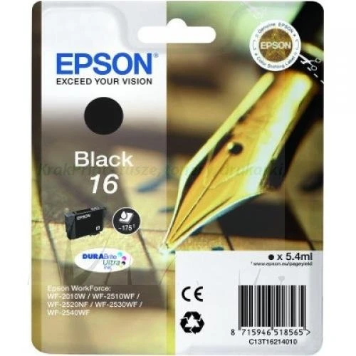 Tusz Epson Nr.16 do WF-2010 | 5ml | 175str. (C13T16214020 / C13T16214010 / C13T16214012) Black