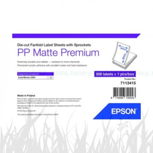 PP Matte Label Premium, Die-cut Fanfold Sheets with Sprockets, 203mm x 305mm, 500 Labels (7113415 / C33S045552)