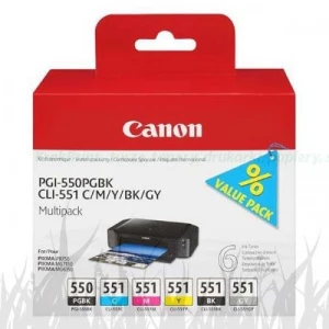 Canon oryginalny ink / tusz PGI-550/CLI-551PGBK/C/M/Y/BK/GY Multipack, black/color, 6496B005, Canon PIXMA iP8750, MG7150, MG6350