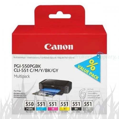 Canon oryginalny ink / tusz PGI-550/CLI-551PGBK/C/M/Y/BK/GY Multipack, black/color, 6496B005, Canon PIXMA iP8750, MG7150, MG6350