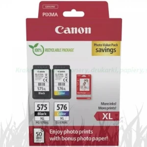 Zestaw tuszy Canon PG-575XL/CL-576XL - czarny/kolor + papier fotograficzny Canon GP-501  (5437C006)