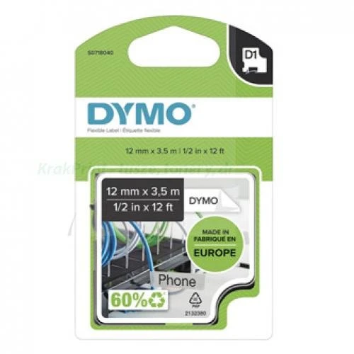 Dymo Taśma D1 nylonowa Czarny nadruk na białym tle | 12mm x 3.5m (S0718040)