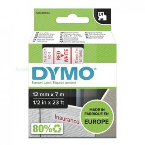 Dymo Taśma D1 standardowa Czerwony nadruk na białym tle | 12mm x 7m (S0720550)