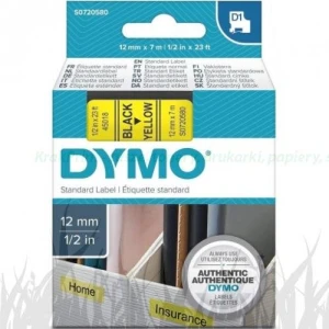 Dymo Taśma D1 standardowa Czarny nadruk na żółtym tle | 12mm x 7m (S0720580)