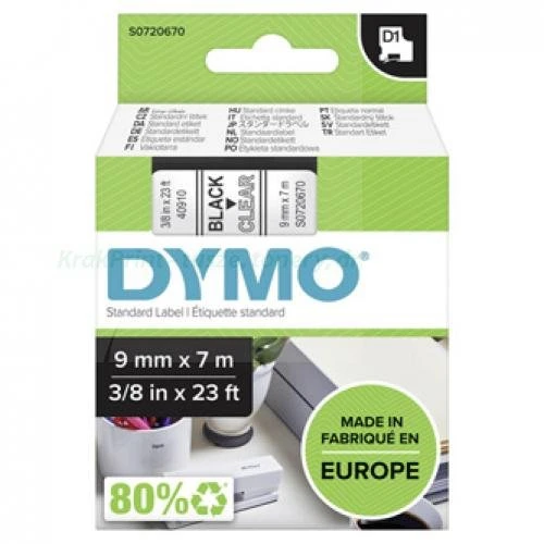 Dymo Taśma D1 standardowa Czarny nadruk na przezroczystym tle | 9mm x 7m (S0720670)
