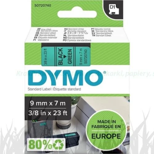 Dymo Taśma D1 standardowa Czarny nadruk na zielonym tle | 9mm x 7m (S0720740)