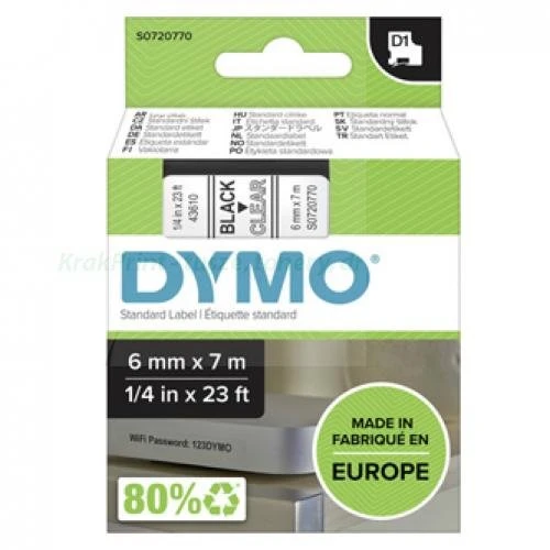 Dymo Taśma D1 standardowa Czarny nadruk na białym tle | 9mm x 7m (S0720680)