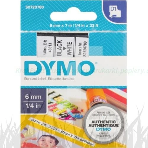 Dymo Taśma D1 standardowa Czarny nadruk na białym tle | 6mm x 7m (S0720780)