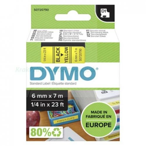 Dymo Taśma D1 standardowa Czarny nadruk na żółtym tle | 6mm x 7m (S0720790)