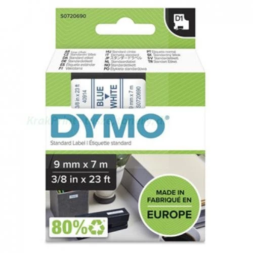 Dymo Taśma D1 standardowa Niebieski nadruk na białym tle | 9mm x 7m (S0720690)