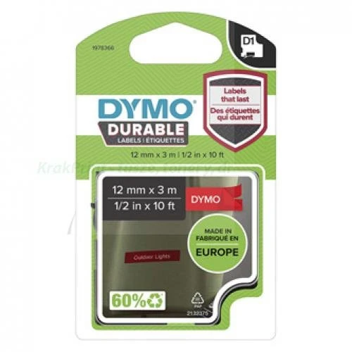 Dymo Taśma D1 Durable Biały nadruk na czerwonym tle | 12mm x 3m (1978366)