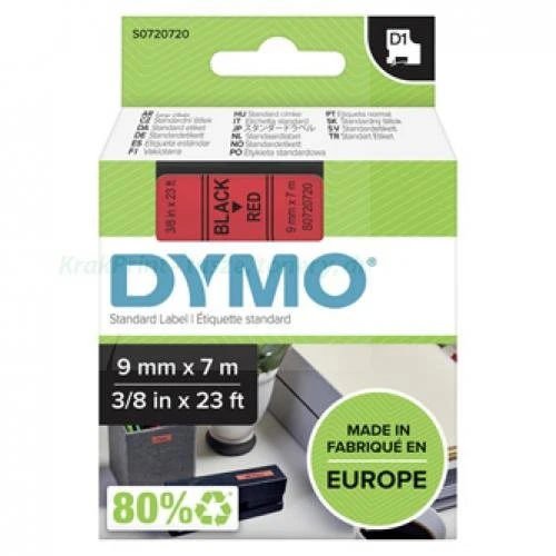 Dymo Taśma D1 standardowa Czarny nadruk na czerwonym tle | 9mm x 7m (S0720720)