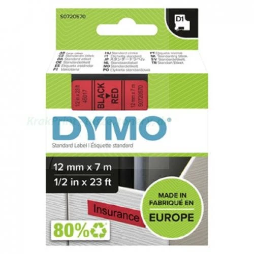 Dymo Taśma D1 standardowa Czarny nadruk na czerwonym tle | 12mm x 7m (S0720570)