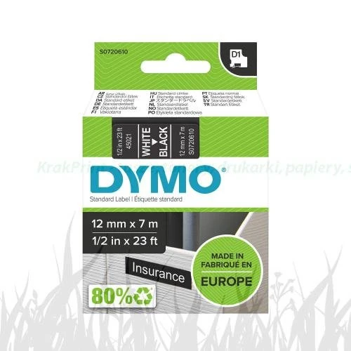 Dymo Taśma D1 standardowa Biały nadruk na czarnym tle | 12mm x 7m (S0720610)