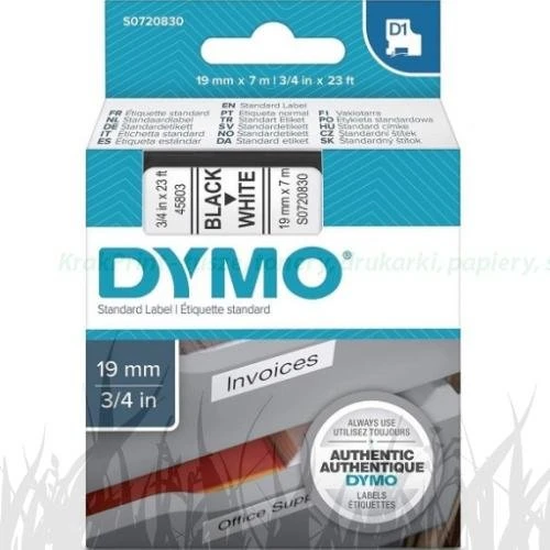 Dymo Taśma D1 standardowa Czarny nadruk na białym tle | 19mm x 7m (S0720830)