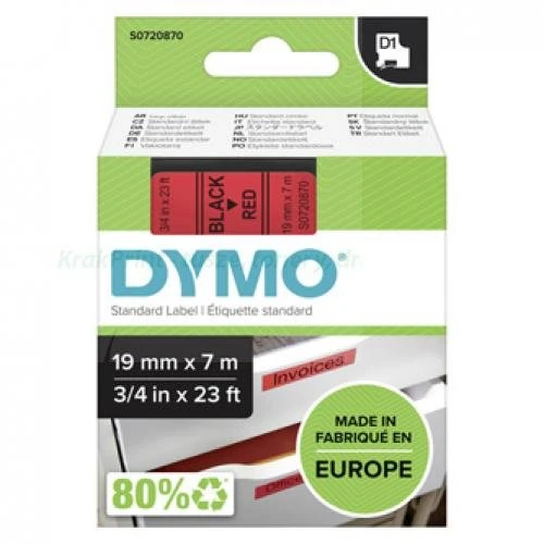 Dymo Taśma D1 standardowa Czarny nadruk na czerwonym tle | 19mm x 7m (S0720870)