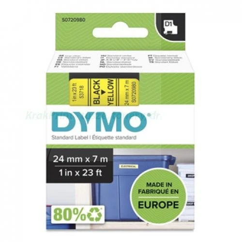 Dymo Taśma D1 standardowa Czarny nadruk na żółtym tle | 24mm x 7m (S0720980)