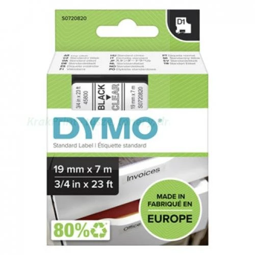 Dymo Taśma D1 standardowa Czarny nadruk na przezroczystym tle | 19mm x 7m (S0720820)