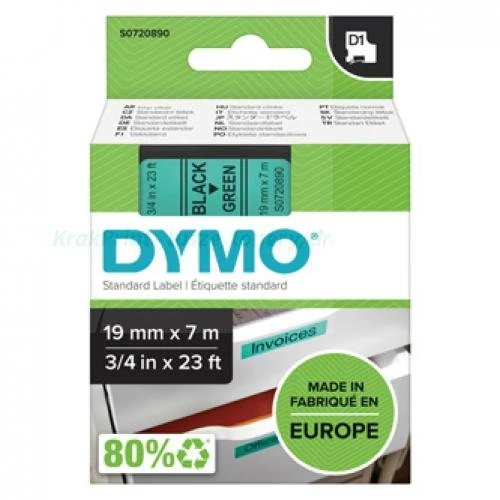 Dymo Taśma D1 standardowa Czarny nadruk na zielonym tle | 19mm x 7m (S0720890)