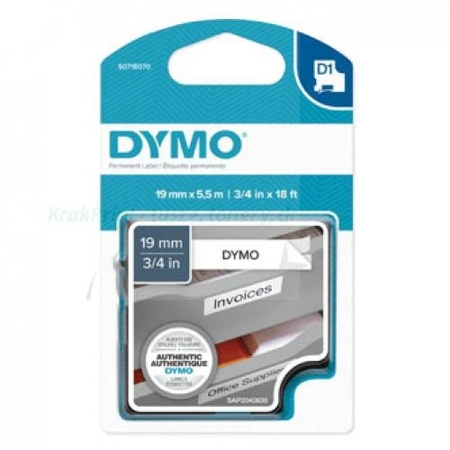 Dymo Taśma D1 poliestrowa trwała Czarny nadruk na białym tle | 19mm x 5.5m (S0718070)