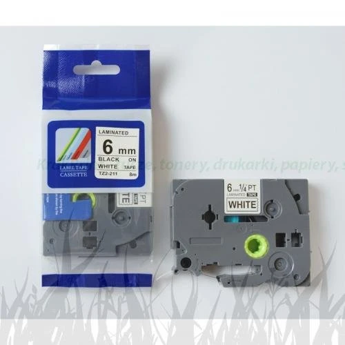 Taśma eMPe Zamiennik do  Brother 6mm/8m Biała/Czarny Nadruk  (TZe-211/TZ-211)