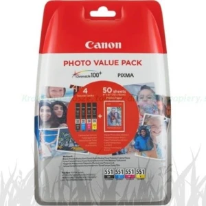 Canon Photo ValuePack tusze CLI-551 BK/CY/MG/YL + papier foto 50 szt. 10x15cm (6508B005)