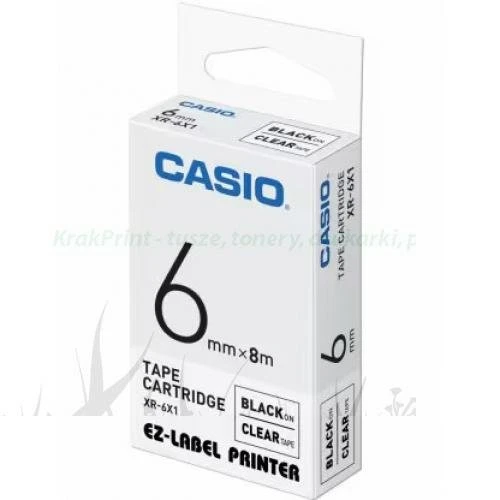 Taśma Casio XR-6X1 do drukarek etykiet 6mm x 8m czarny nadruk/ przezroczyste tło (XR-6X1)